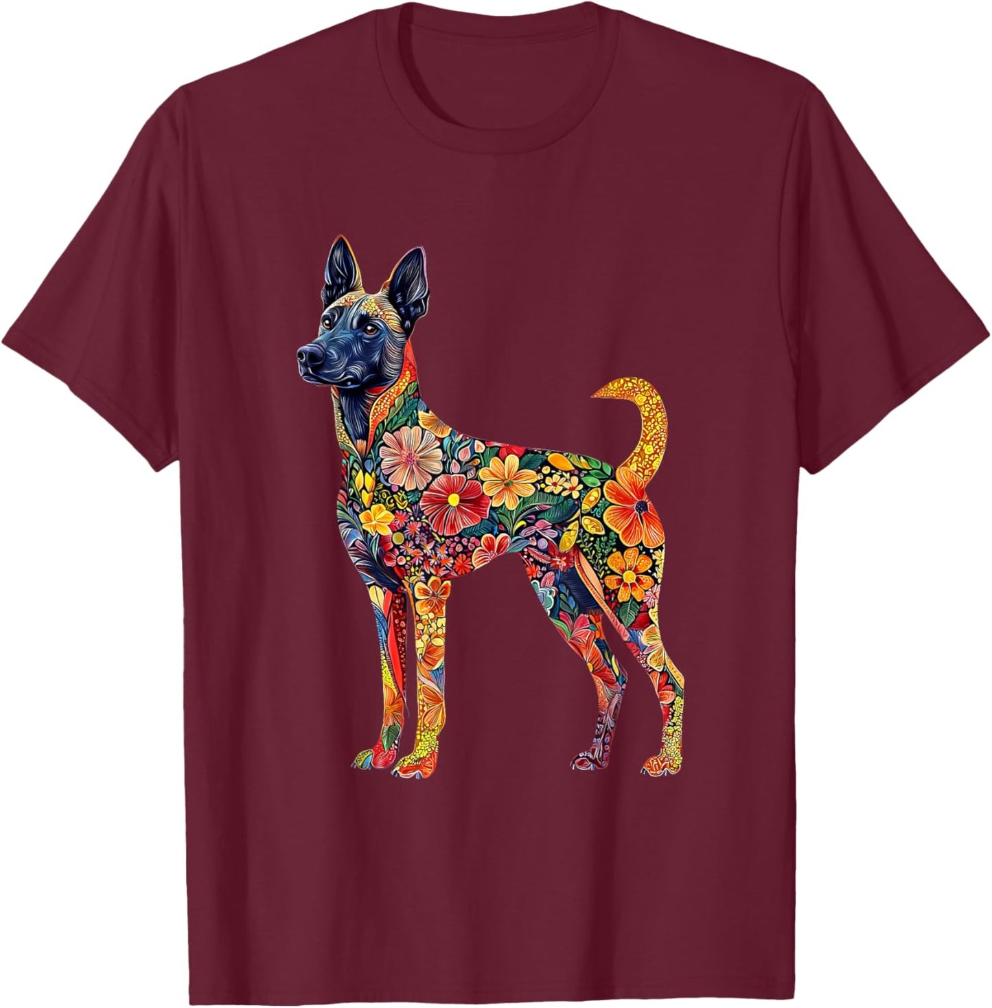 Belgian Malinois Flower T-Shirt - T-Shirt | Maroon