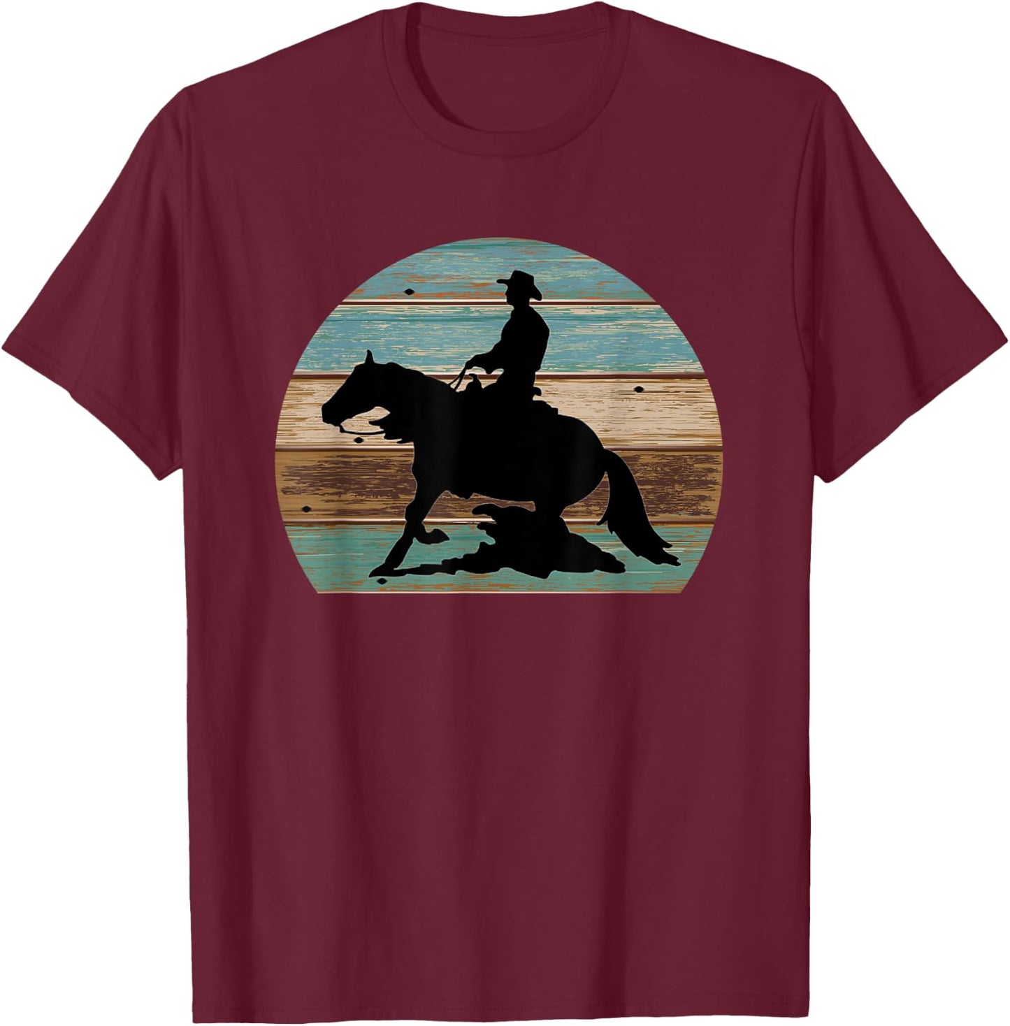 Western Cowboy Reining Horse Sliding Stop Vintage Style T-Shirt - T-Shirt | Maroon