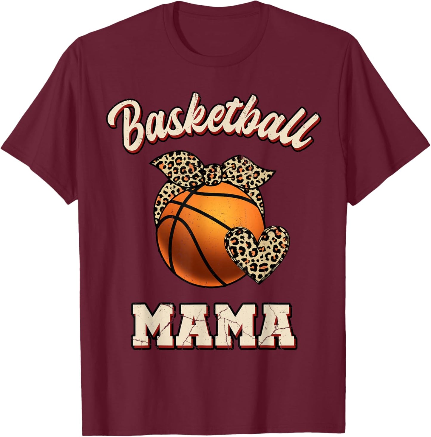 Basketball Mama Bandana Leopard Heart Fans Mother's Day T-Shirt - T-Shirt | Maroon