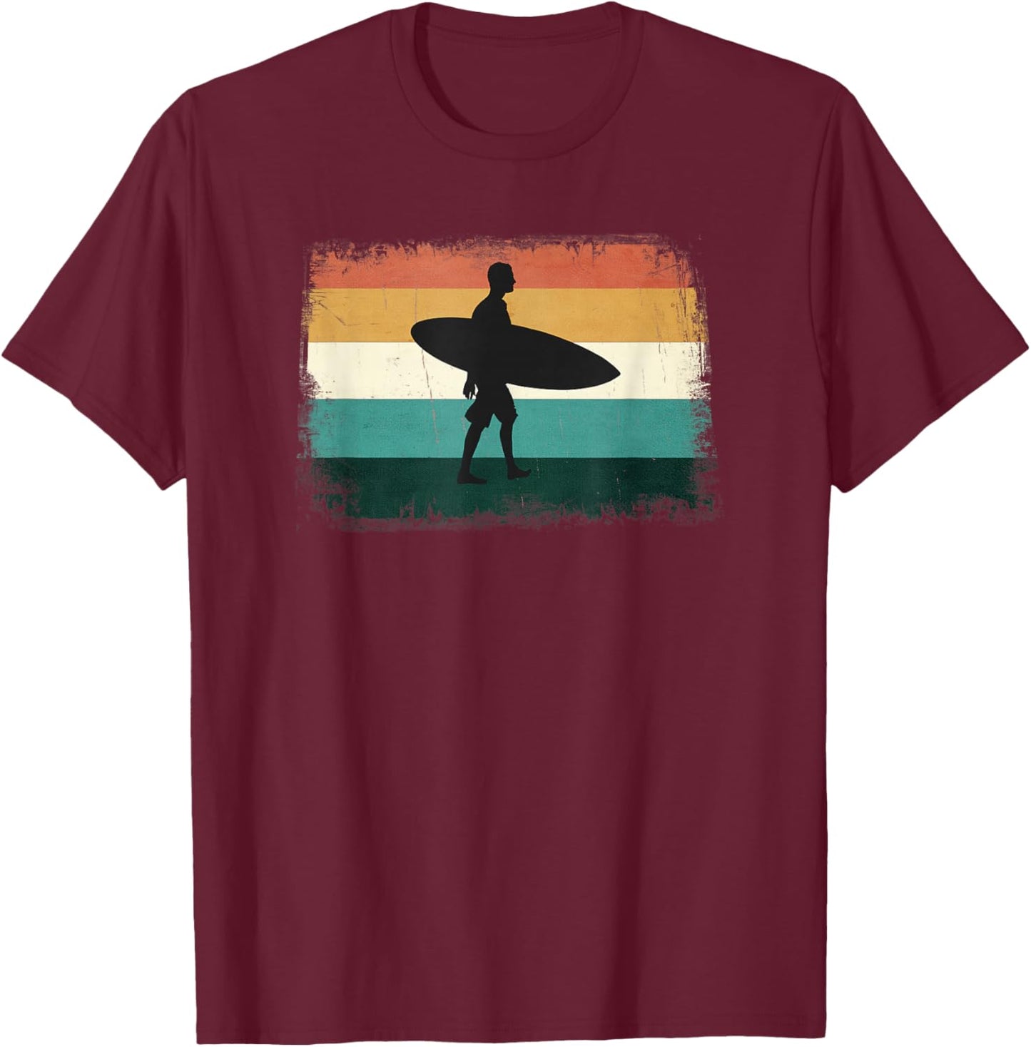 Retro Sunset Surfer - Vintage Surfing/Beach/Sun & Surf T-Shirt - T-Shirt | Maroon