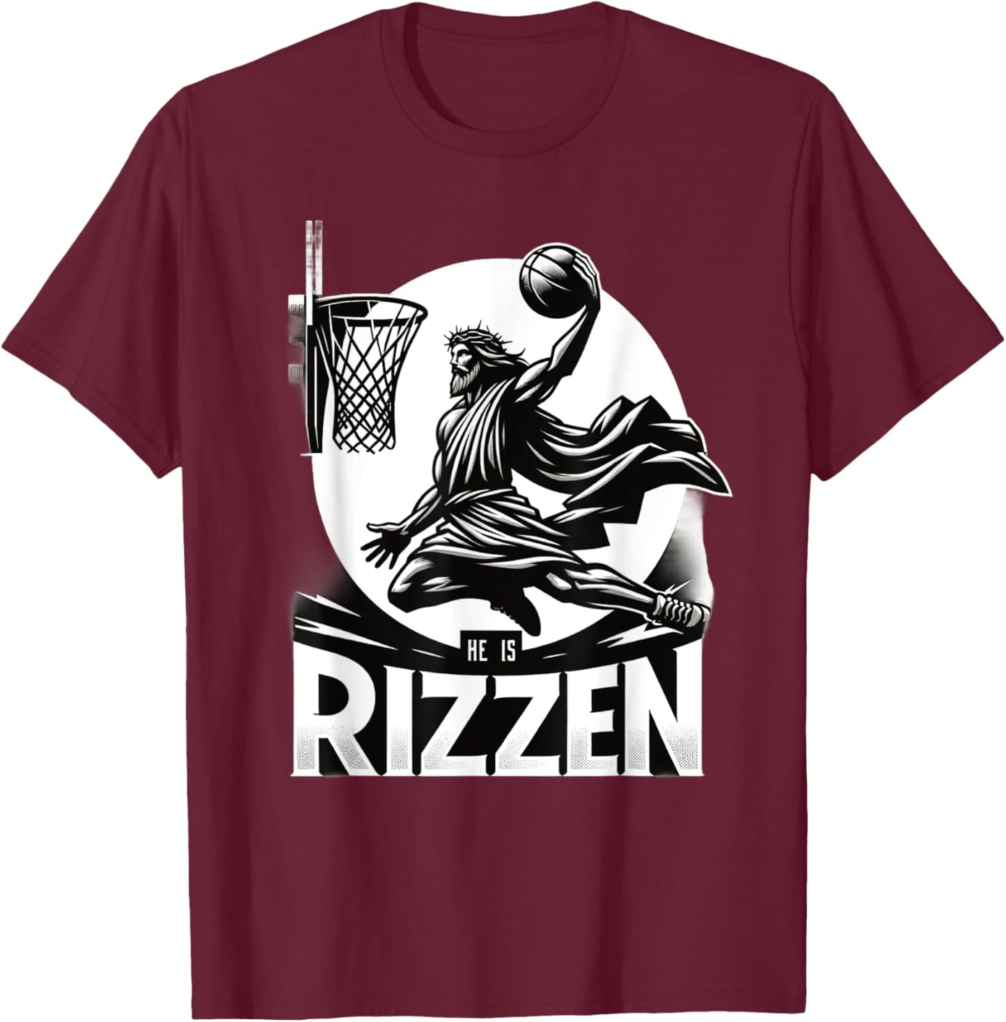 He Is Rizzin Funny Jesus Basketball T-Shirt - T-Shirt | Maroon