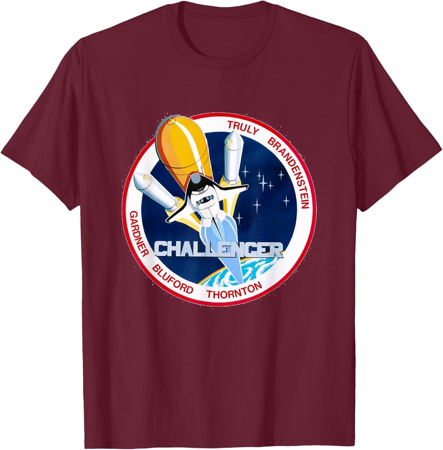 NASA space t shirt RETRO Challenger Shuttle mission T-Shirt - T-Shirt | Maroon