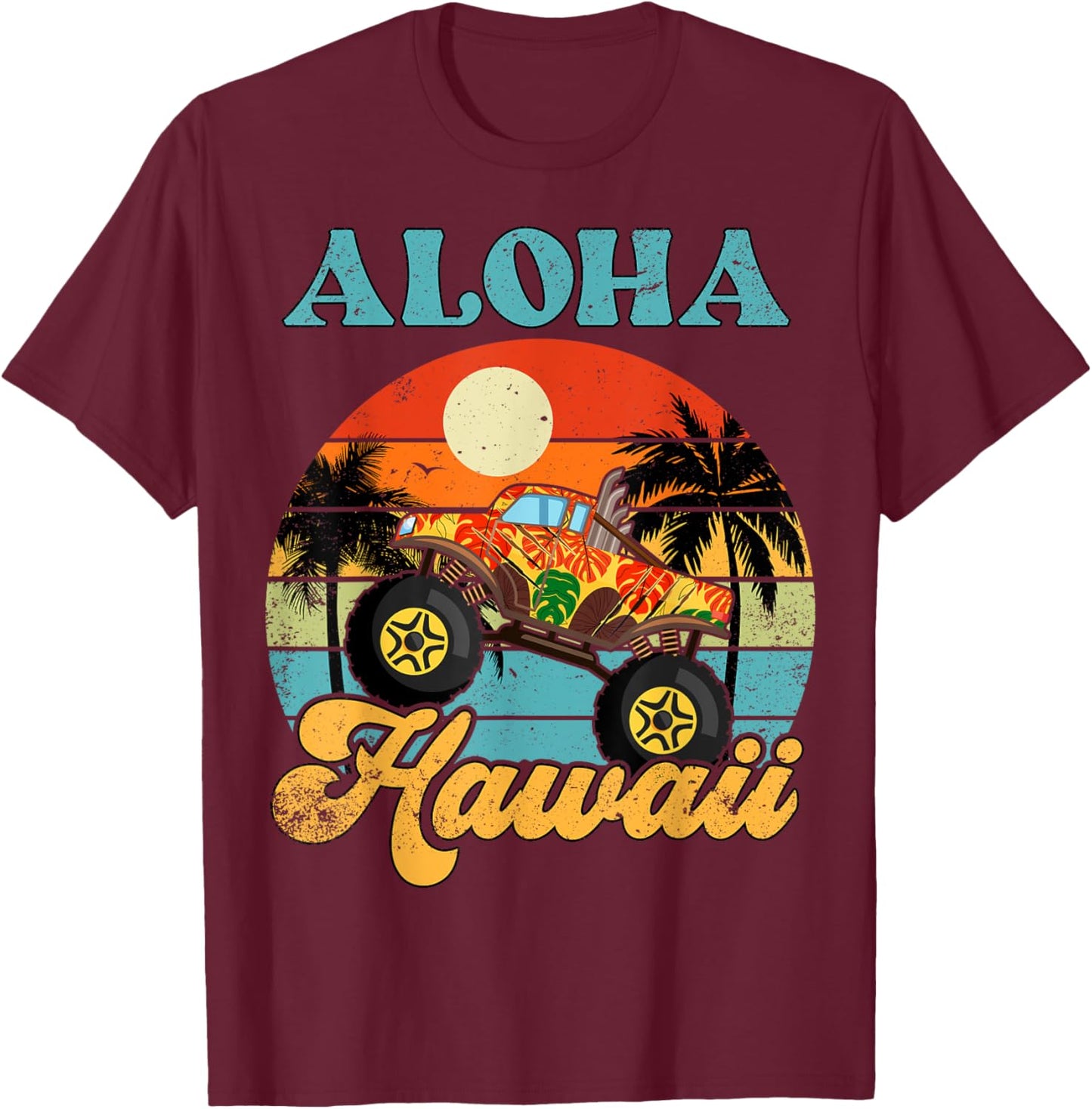 Boy Toddler Hawaiian-Shirt Aloha Hawaii Monster Truck Kids T-Shirt - T-Shirt | Maroon