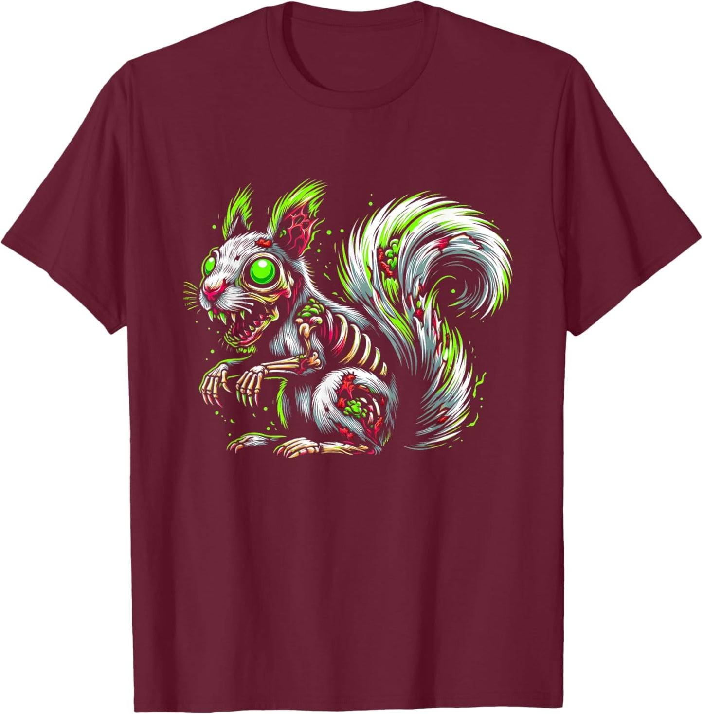 Zombie Squirrel Dark Halloween Horror Skeleton Creepy Gifts T-Shirt - T-Shirt | Maroon