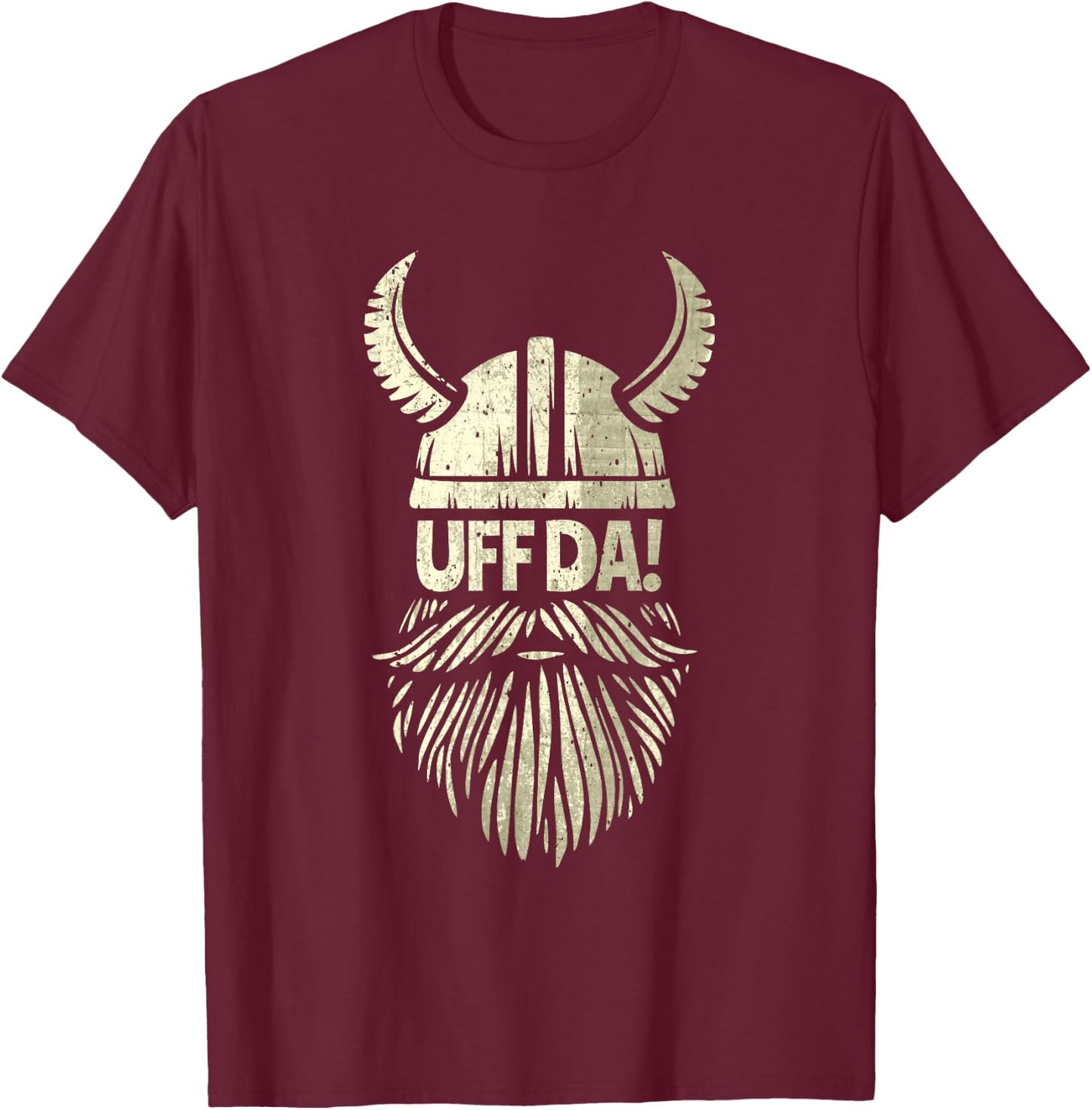 Uff Da Norwegian Quote Scandinavian Viking Helmet Beard Man T-Shirt - T-Shirt | Maroon