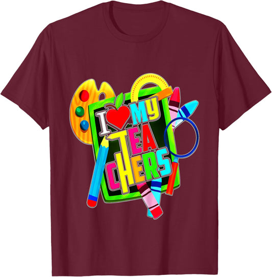 Kids Teens Graduation I Heart My Teachers I Love My Teachers T-Shirt - T-Shirt | Maroon