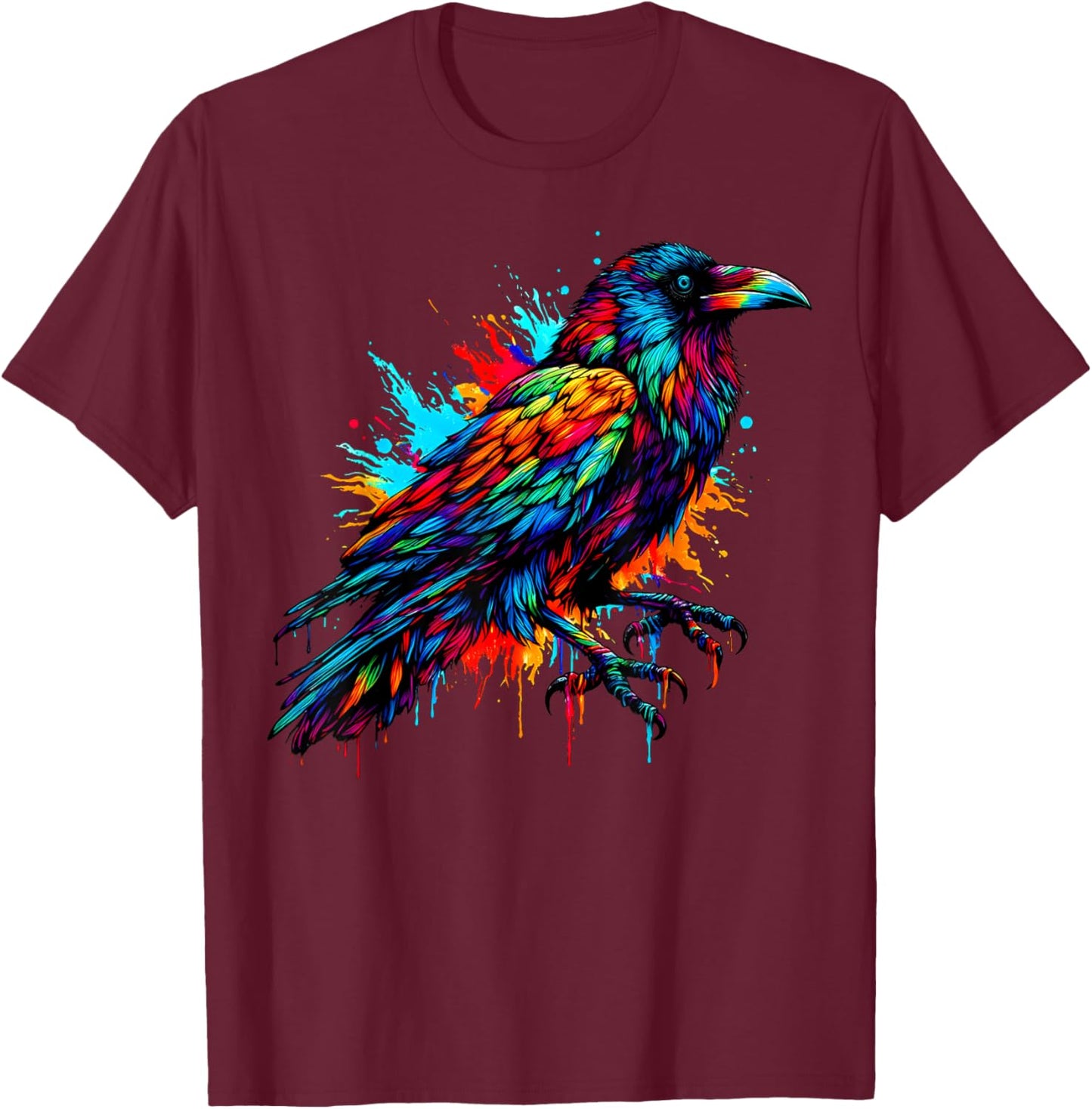 Cool Crow Bird Spirit Animal Illustration Tie Dye Art T-Shirt - T-Shirt | Maroon