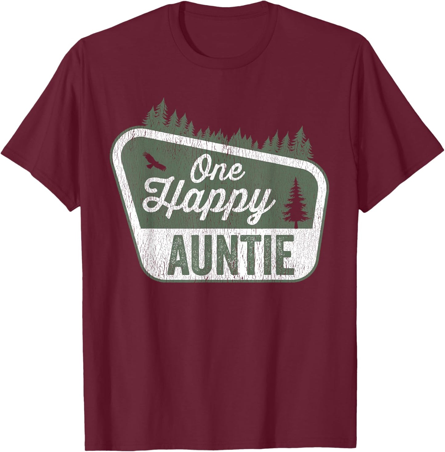 One Happy Auntie Matching Family Birthday Party Camping T-Shirt - T-Shirt | Maroon