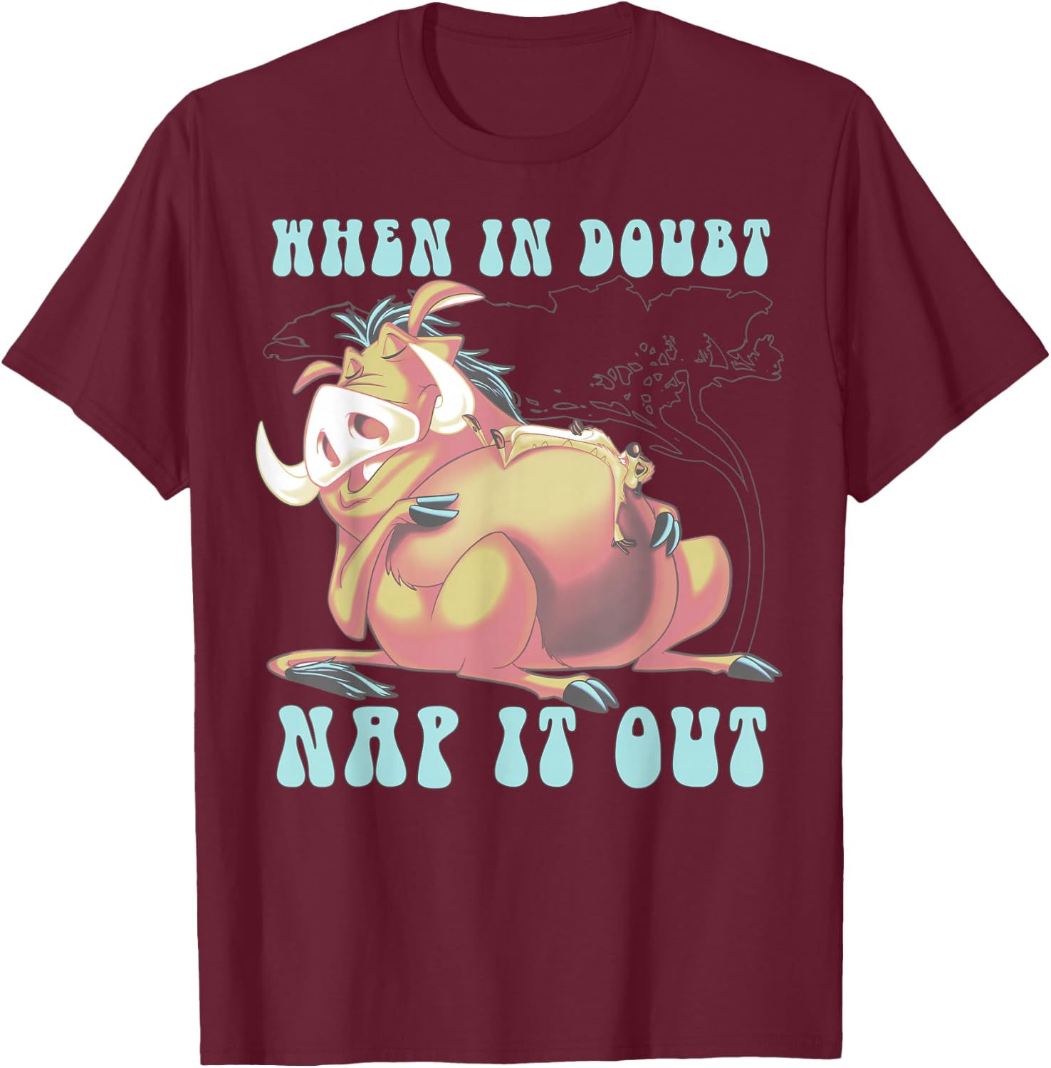 Disney The Lion King Pumbaa When In Doubt Nap It Out T-Shirt - T-Shirt | Maroon