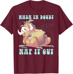 Disney The Lion King Pumbaa When In Doubt Nap It Out T-Shirt - T-Shirt | Maroon