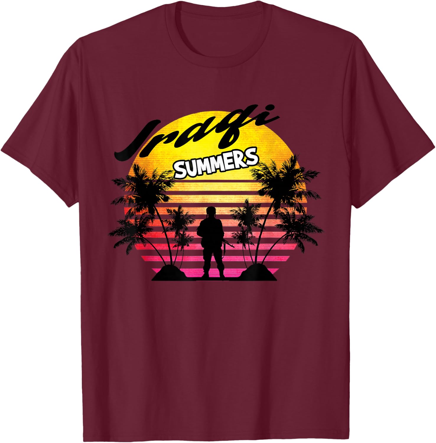 Retro Sun Iraqi Summers Veteran Gift Funny Iraq Veteran T-Shirt - T-Shirt | Maroon