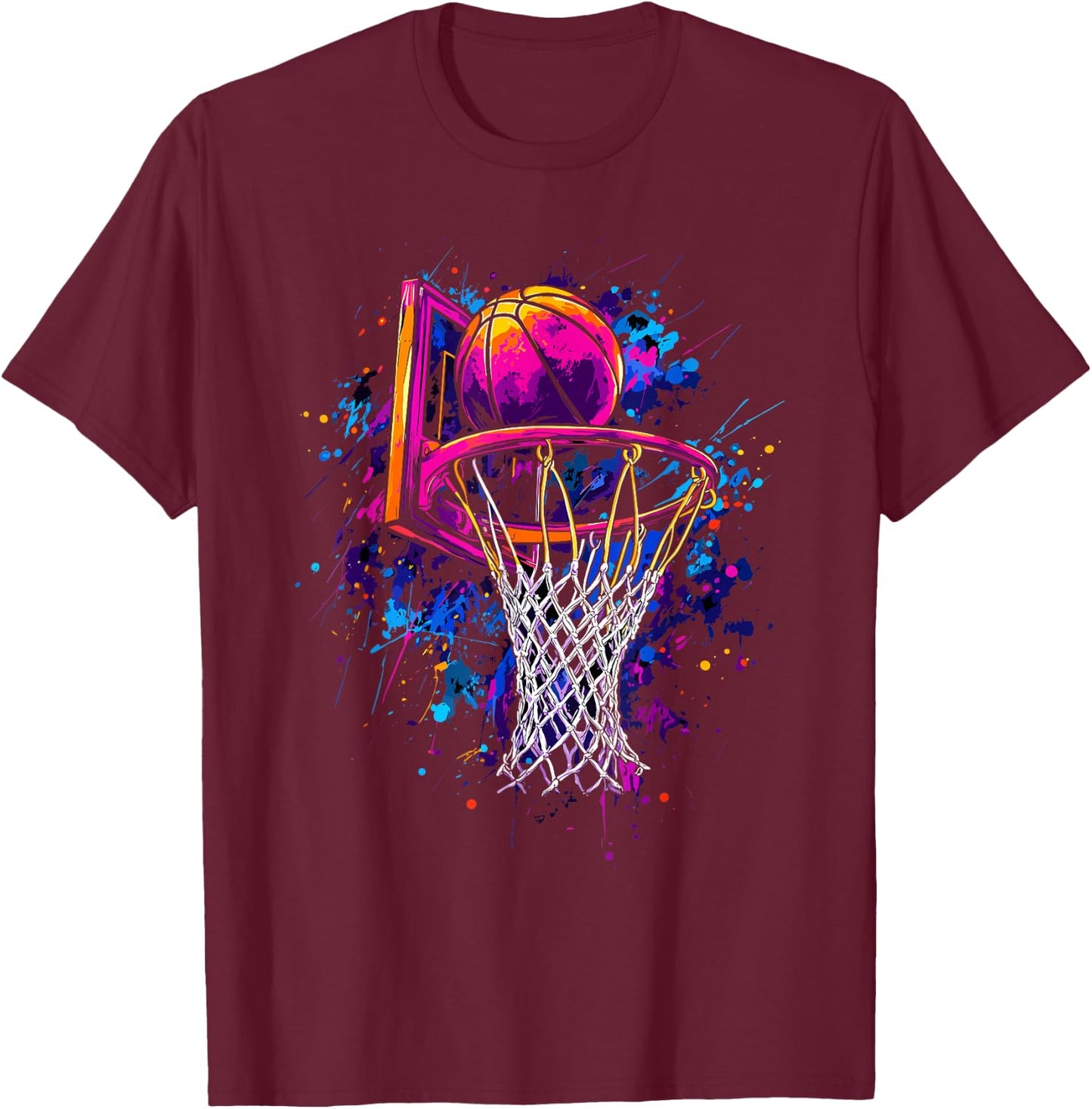 Colorful Basketball Tie Dye Color,Splash Basketball Hoop Net T-Shirt - T-Shirt | Maroon