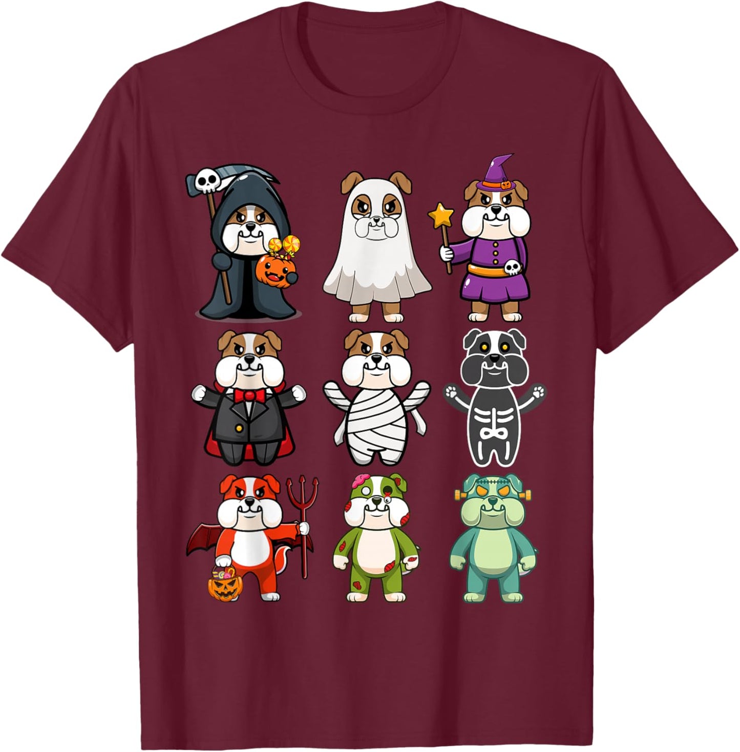 Bulldog Spooky Boo-Jee Horror Pumpkin Bulldog Halloween T-Shirt - T-Shirt | Maroon