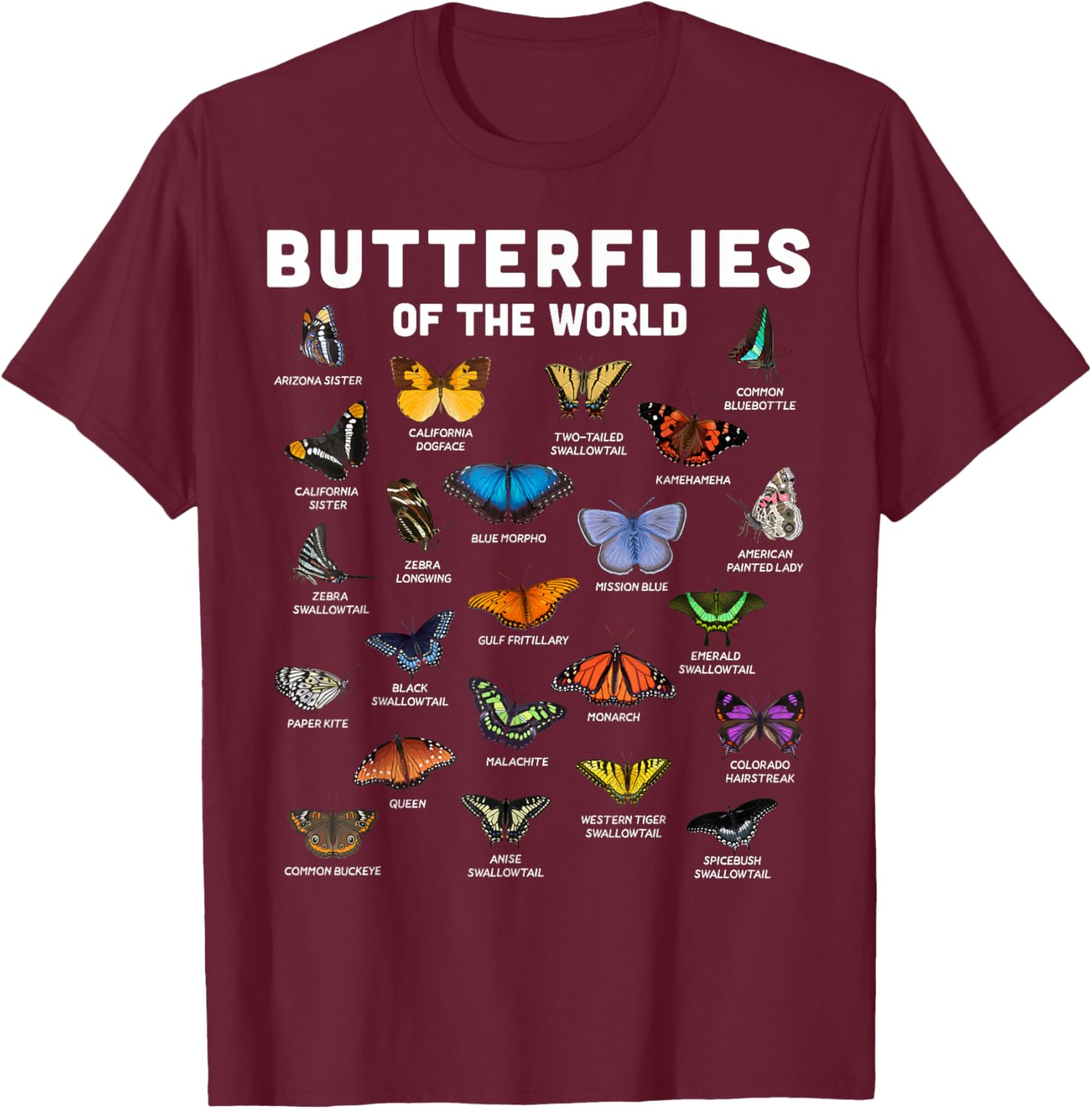 Butterfly Shirt Butterflies Of The World Butterfly Lover T-Shirt - T-Shirt | Maroon
