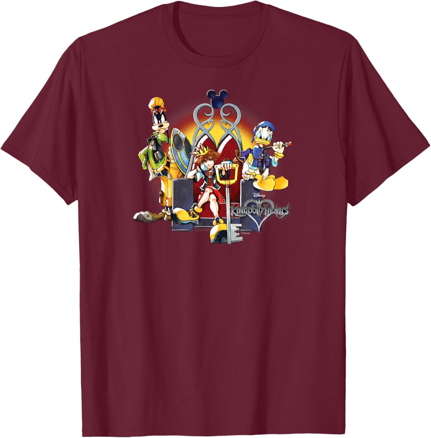 Kingdom Hearts - Sora Goofy Donald Duck with Keyblade T-Shirt - T-Shirt | Maroon