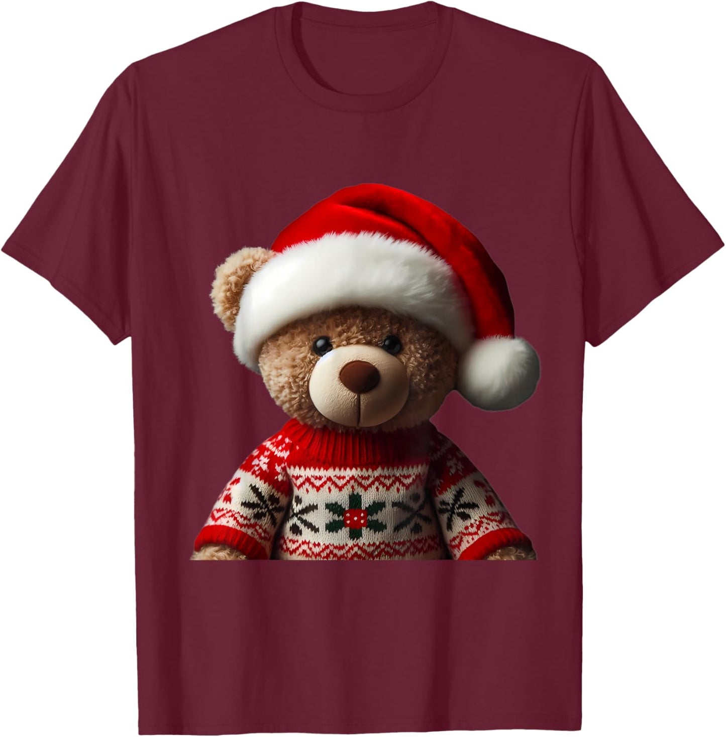 Teddy Bear With Santa Hat Christmas Xmas Lover Kids Toddlers T-Shirt - T-Shirt | Maroon