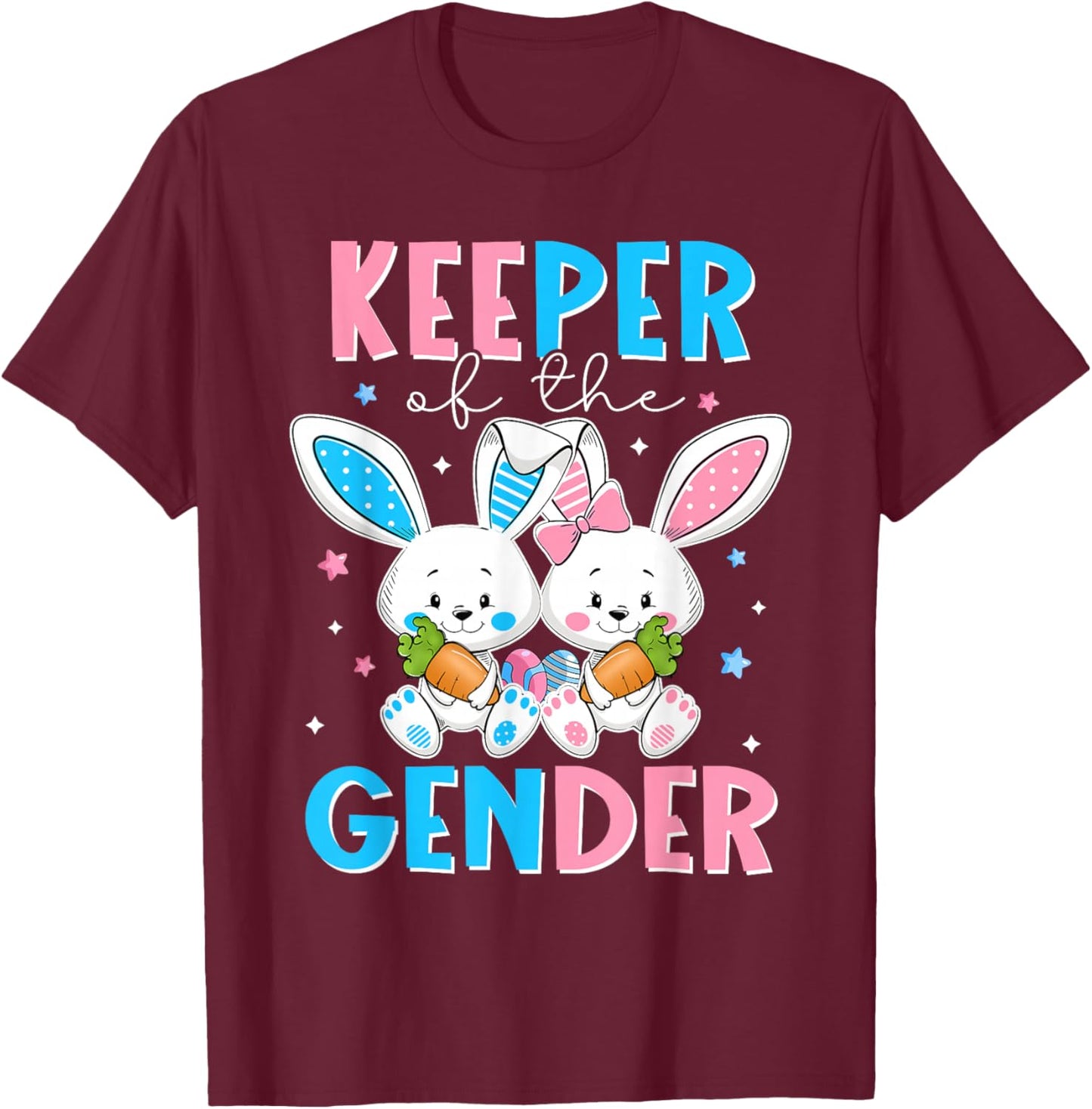 Keeper Of The Gender Boy Or Girl Easter Bunny Gender Reveal T-Shirt - T-Shirt | Maroon