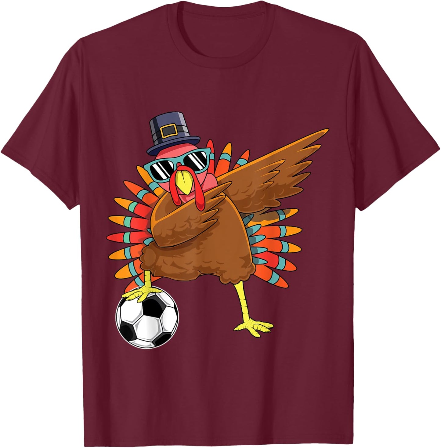 Cute Funny Soccer Thanksgiving Dabbing Turkey Dab Boys Gifts T-Shirt - T-Shirt | Maroon