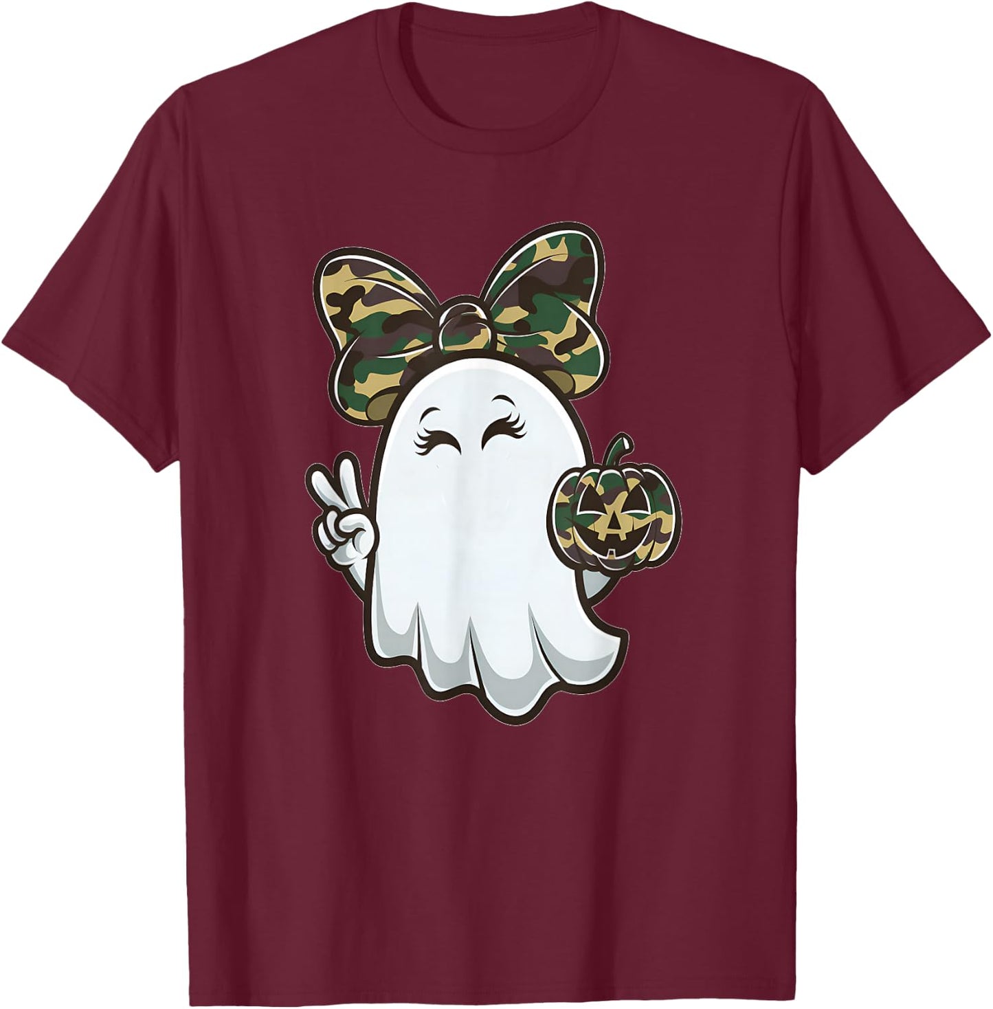 Funny Hello Hunting Season Halloween Camouflage Camo Ghost T-Shirt - T-Shirt | Maroon