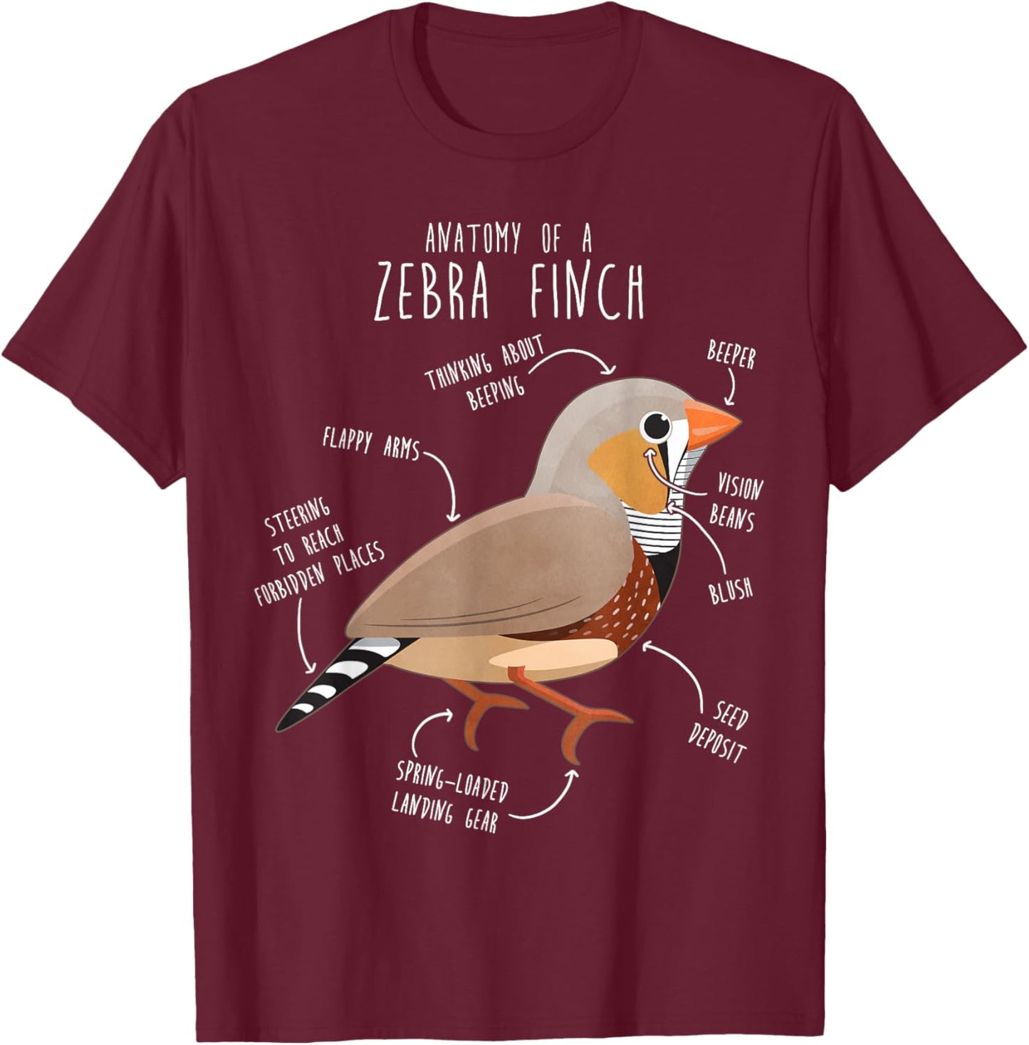 Zebra Finch Anatomy, Funny Cute Pet Bird Mom, Finch Dad T-Shirt - T-Shirt | Maroon