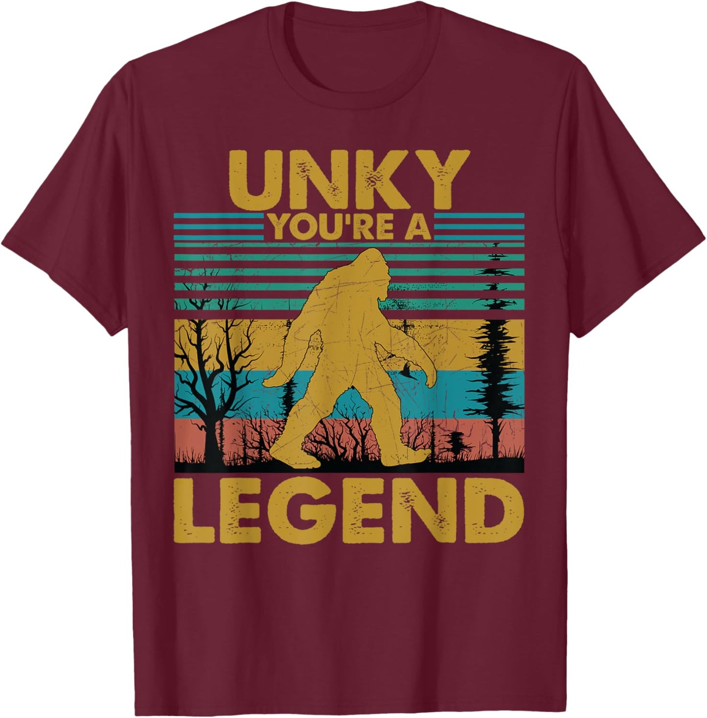Unky You're A Legend Retro Vintage Bigfoot Uncle T-Shirt - T-Shirt | Maroon