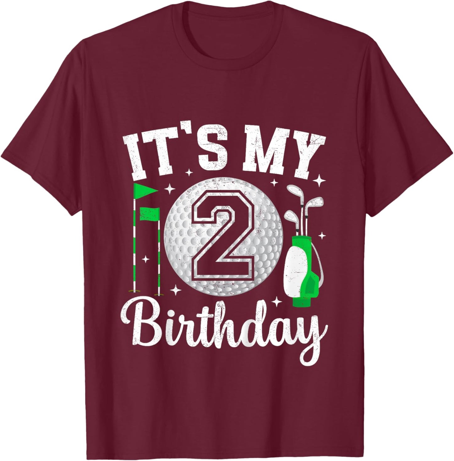 Kids It's My 2nd Birthday Golf 2 Year Old Golf Player Birthday T-Shirt - T-Shirt | Maroon