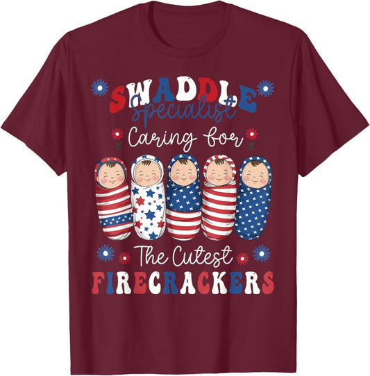 NICU Labor and Delivery Humorous Nurse 4th Of July Women Men T-Shirt - T-Shirt | Maroon