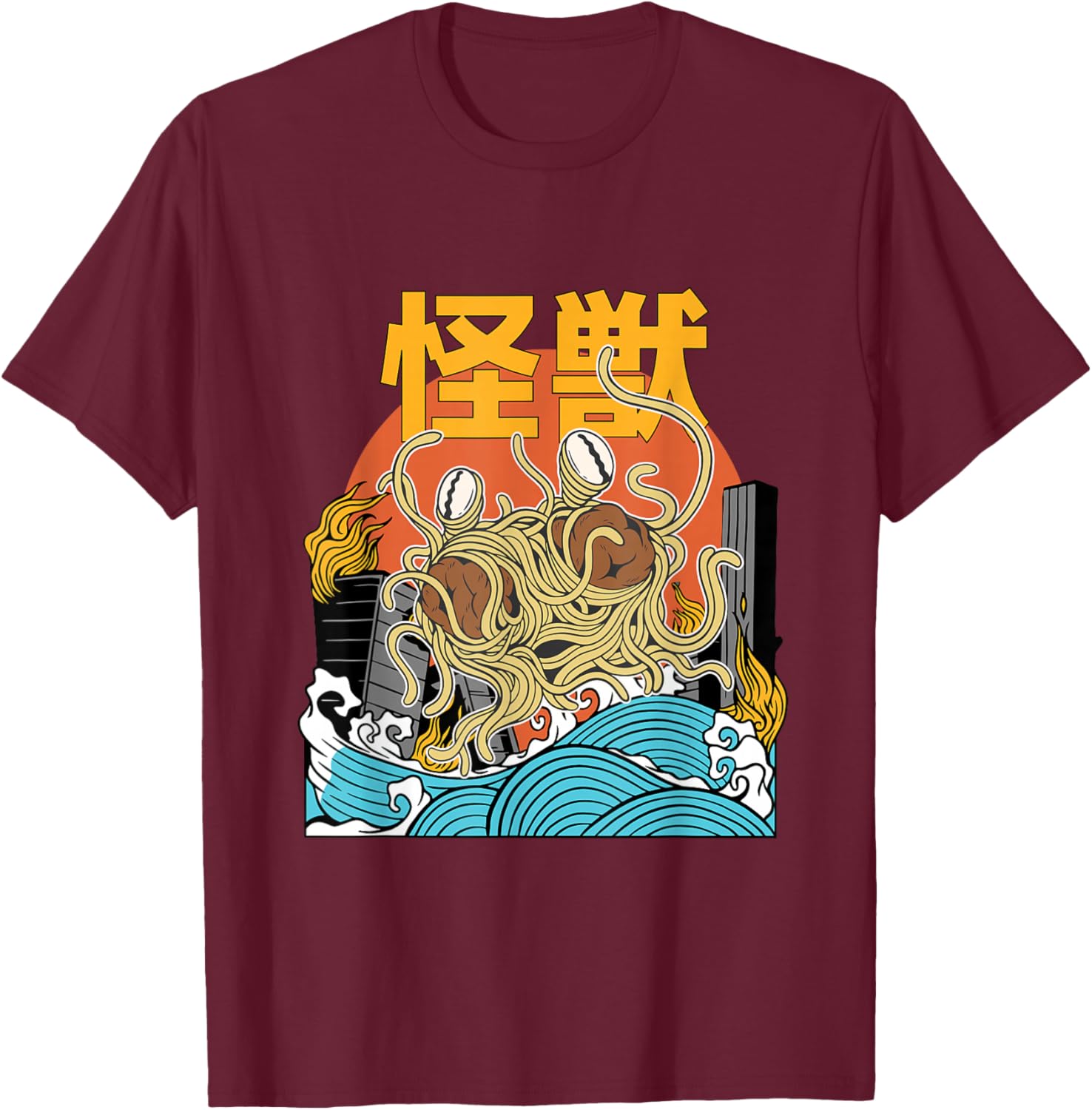 Flying Spaghetti Monster Sunset Japanese T-Shirt - T-Shirt | Maroon