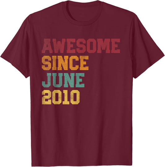 Awesome Since June 2010 16th Birthday 16 Years Old - Retro T-Shirt - T-Shirt | Maroon