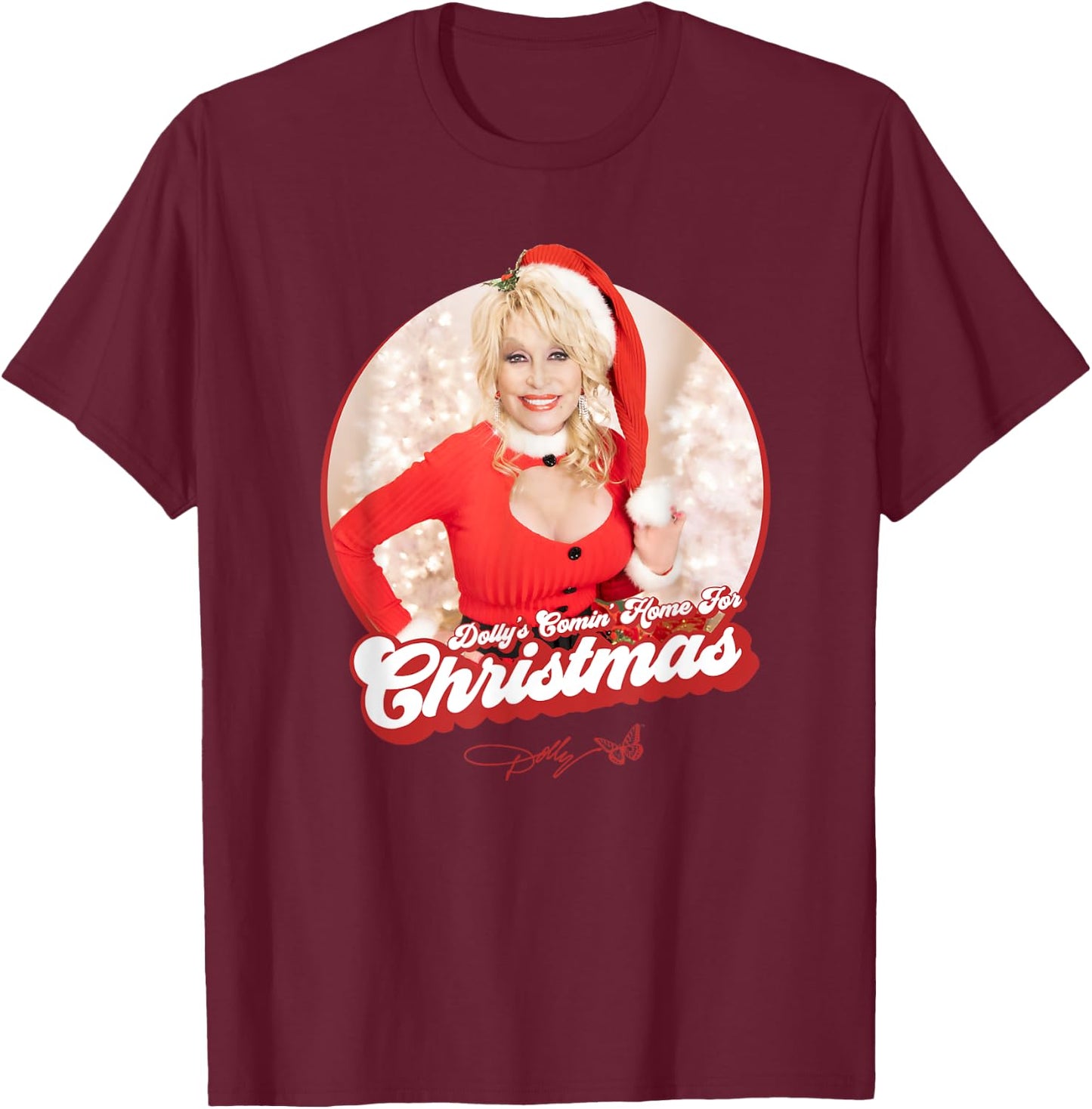 Dolly Parton's Comin' Home for Christmas -Adults - Black, Small T-Shirt - T-Shirt | Maroon