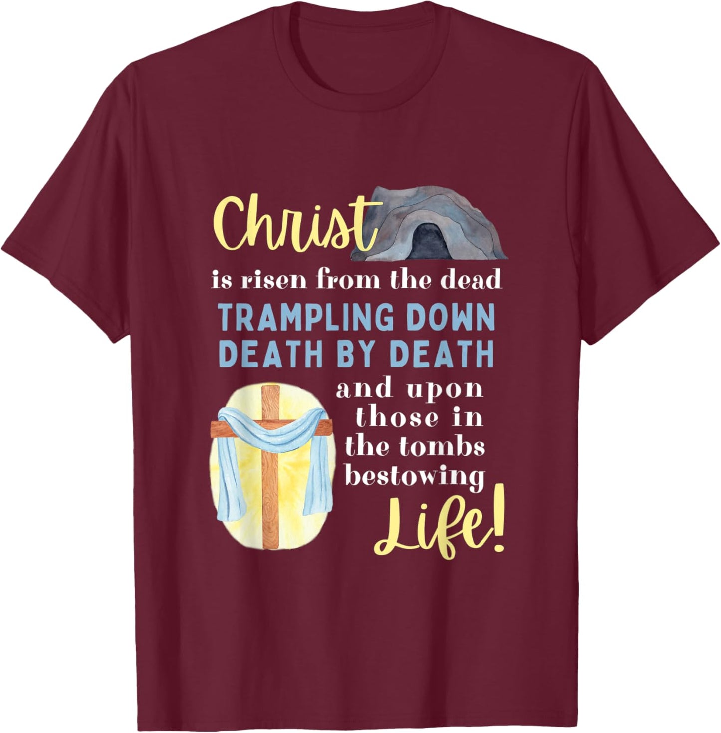 Orthodox Easter Pascha Christ is Risen Quote Christian Women T-Shirt - T-Shirt | Maroon