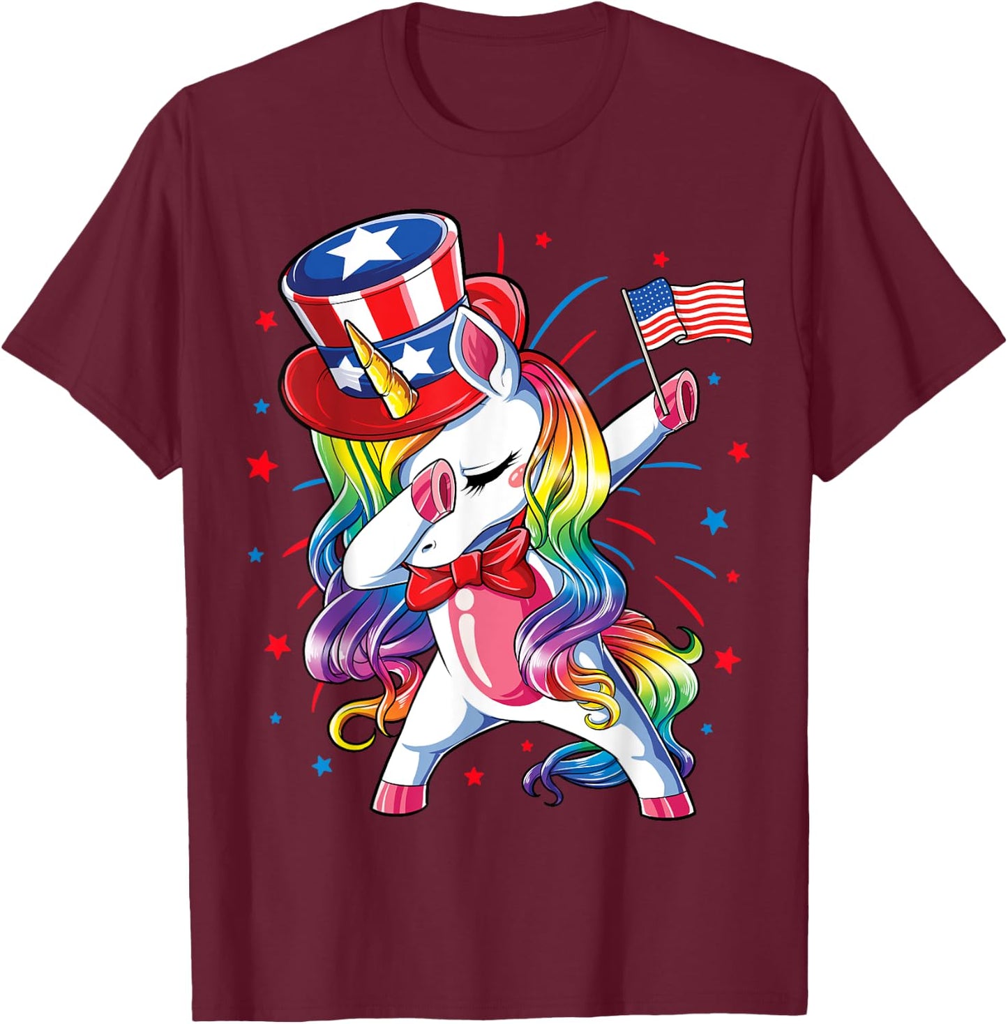 Dabbing Unicorn 4 July Uncle Sam Girls American T-Shirt - T-Shirt | Maroon