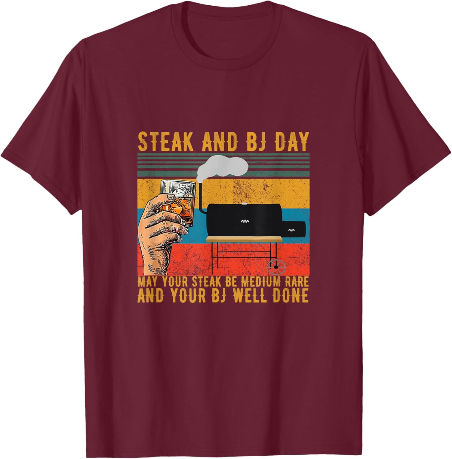 Steak And Bj Day Funny Retro T-Shirt - T-Shirt | Maroon