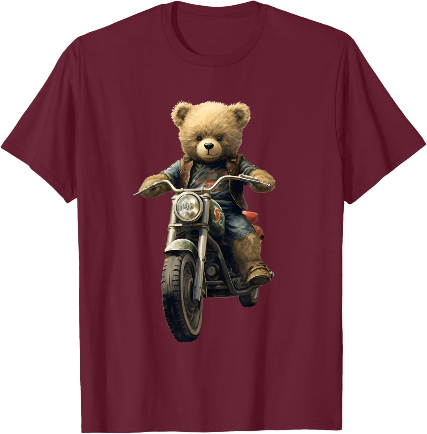 Teddy Bear Biker T-Shirt - T-Shirt | Maroon