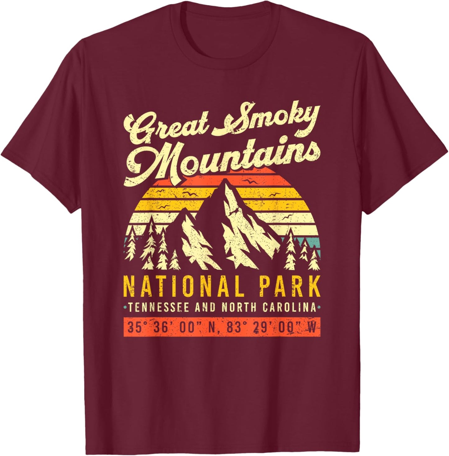 Smoky Mountains Tennessee NC Vintage Retro National Park T-Shirt - T-Shirt | Maroon