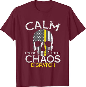 Calm Among Total Chaos 911 Dispatcher US Flag T-Shirt - T-Shirt | Maroon