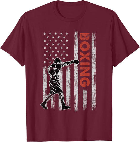 Boxing Lovers Vintage American Flag 4th Of July Gift Kids Men T-Shirt - T-Shirt | Maroon