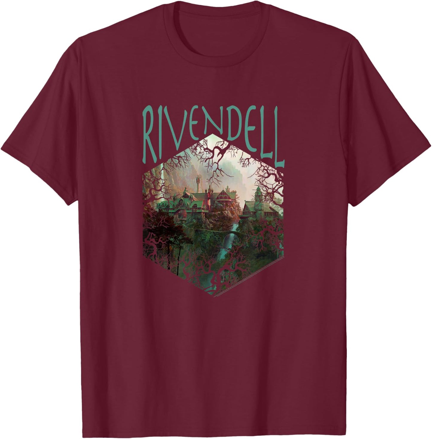 Lord of The Rings Rivendell Picture Hexagon T-Shirt - T-Shirt | Maroon