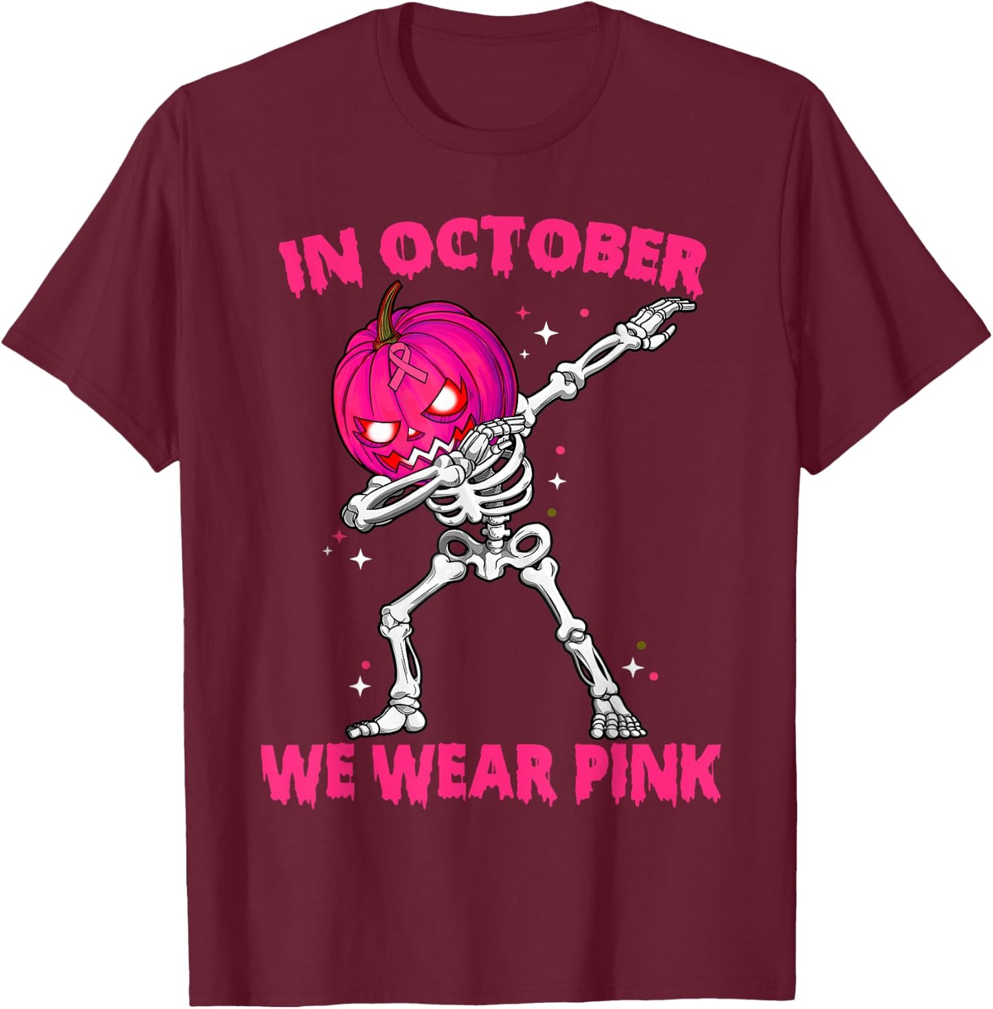 In October We Wear Pink Breast Cancer Pumpkin Halloween Boys T-Shirt - T-Shirt | Maroon