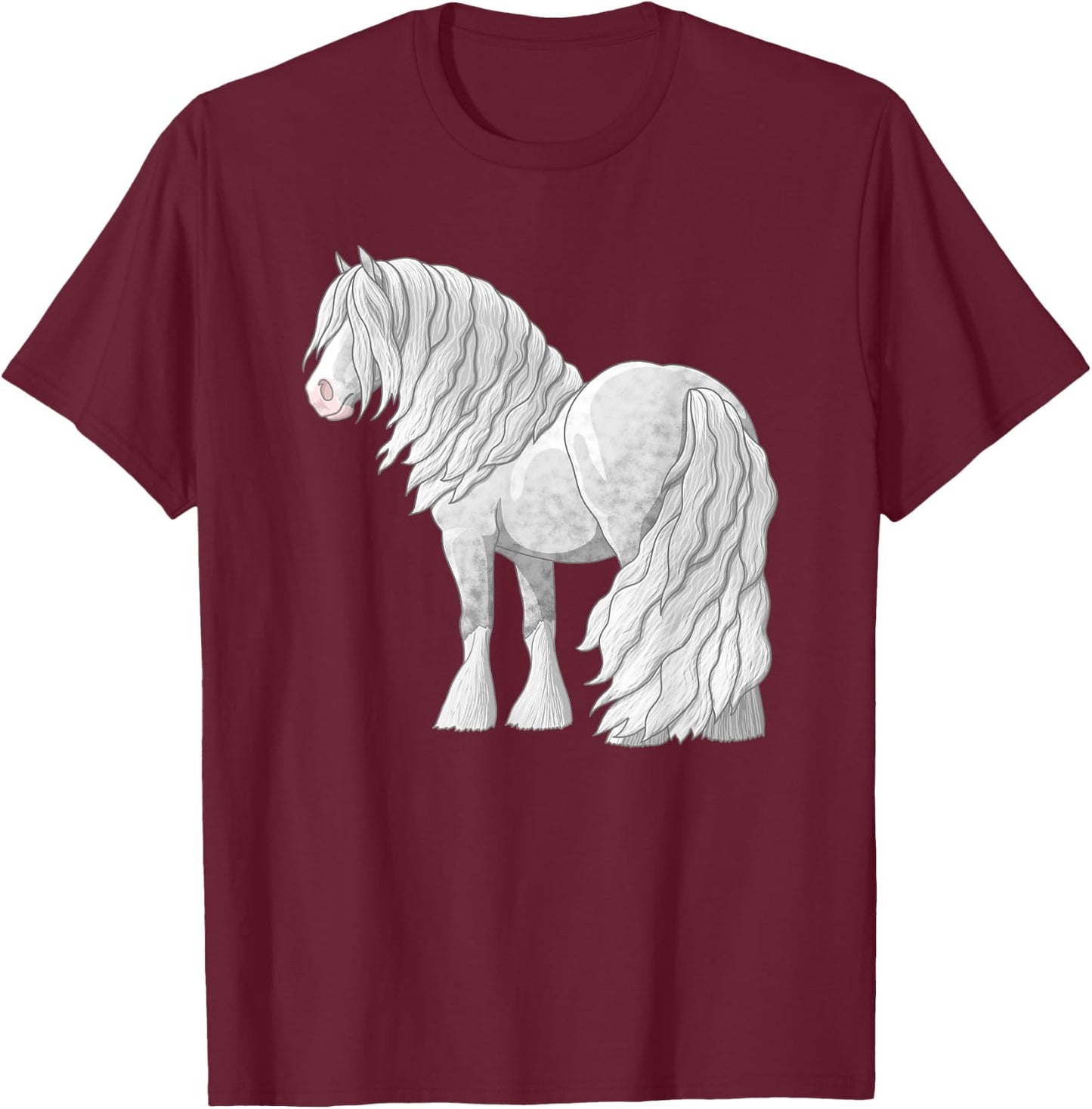 White Dapple Gray Gypsy Vanner Irish Cob Draft Horse T-Shirt - T-Shirt | Maroon
