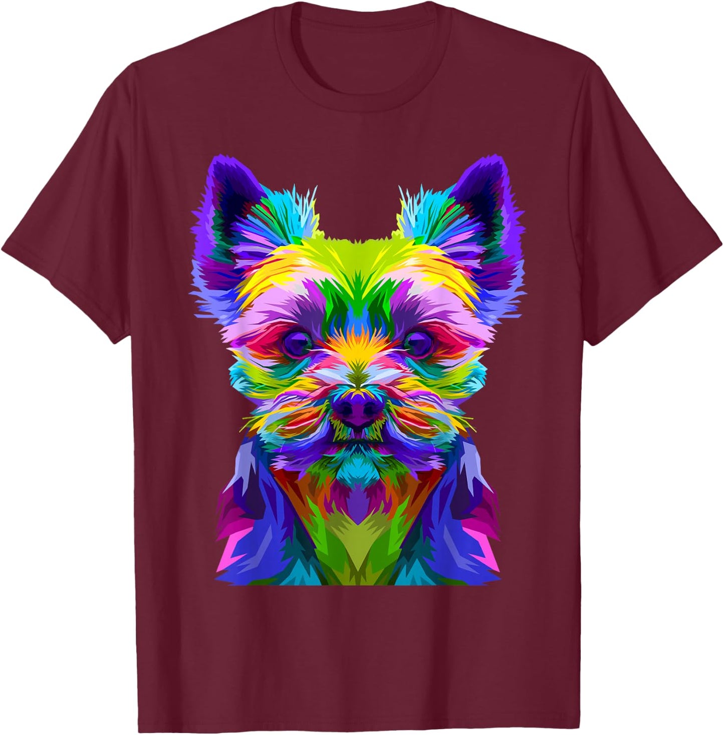 Yorkshire Terrier Yorkie Pop Art - Multicolor, Small, , Short Sleeve, , Classic Fit, Adult, Dog Lovers, Women T-Shirt - T-Shirt | Maroon