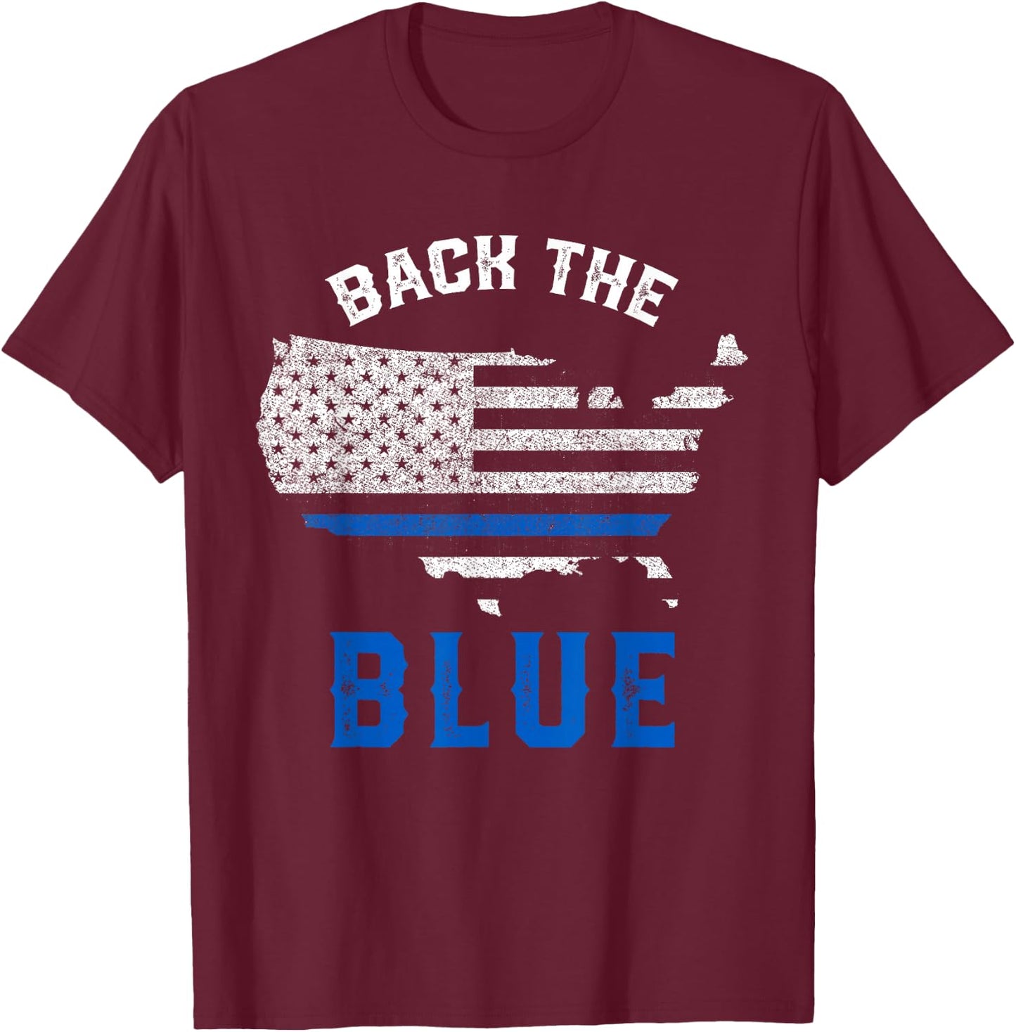 Police Support Back To The Blue US Flag Thin Blue Line T-Shirt - T-Shirt | Maroon