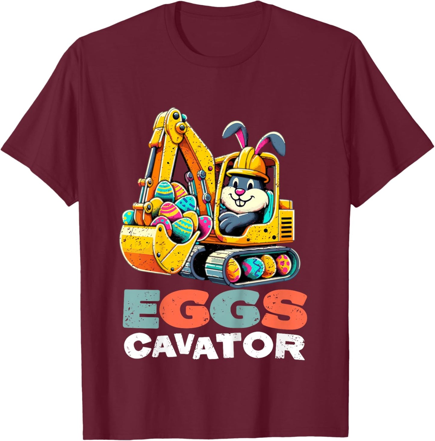 Kids Eggs Cavator Easter Bunny Excavator Boys T-Shirt - T-Shirt | Maroon
