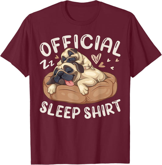 Official Sleep Shirt, Pug Dog with Puppy T-Shirt - T-Shirt | Maroon