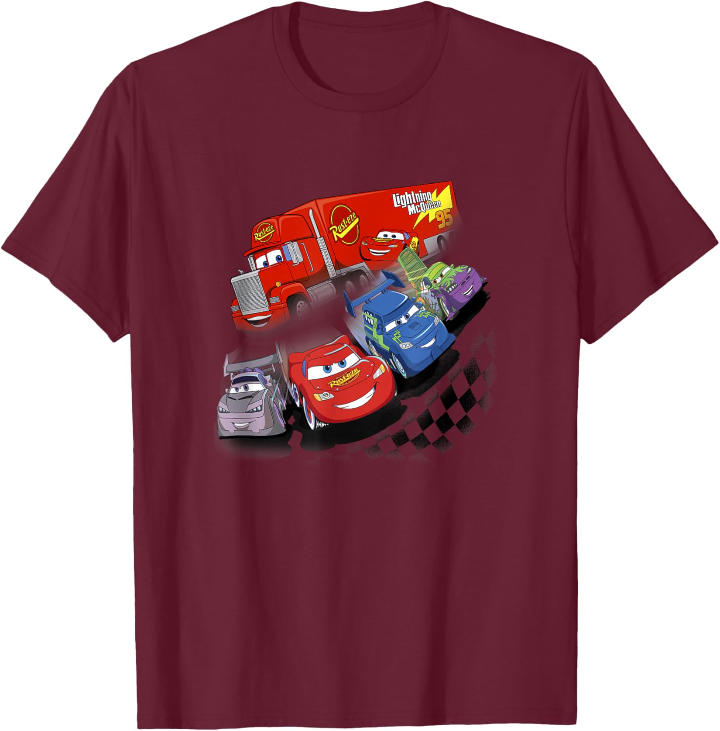 Disney Pixar Cars Mac & Lightning VS Delinquent Road Hazards T-Shirt - T-Shirt | Maroon