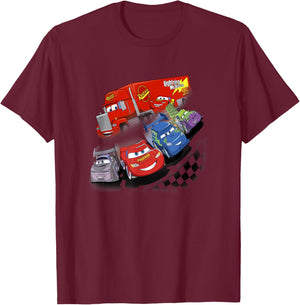 Disney Pixar Cars Mac & Lightning VS Delinquent Road Hazards T-Shirt - T-Shirt | Maroon