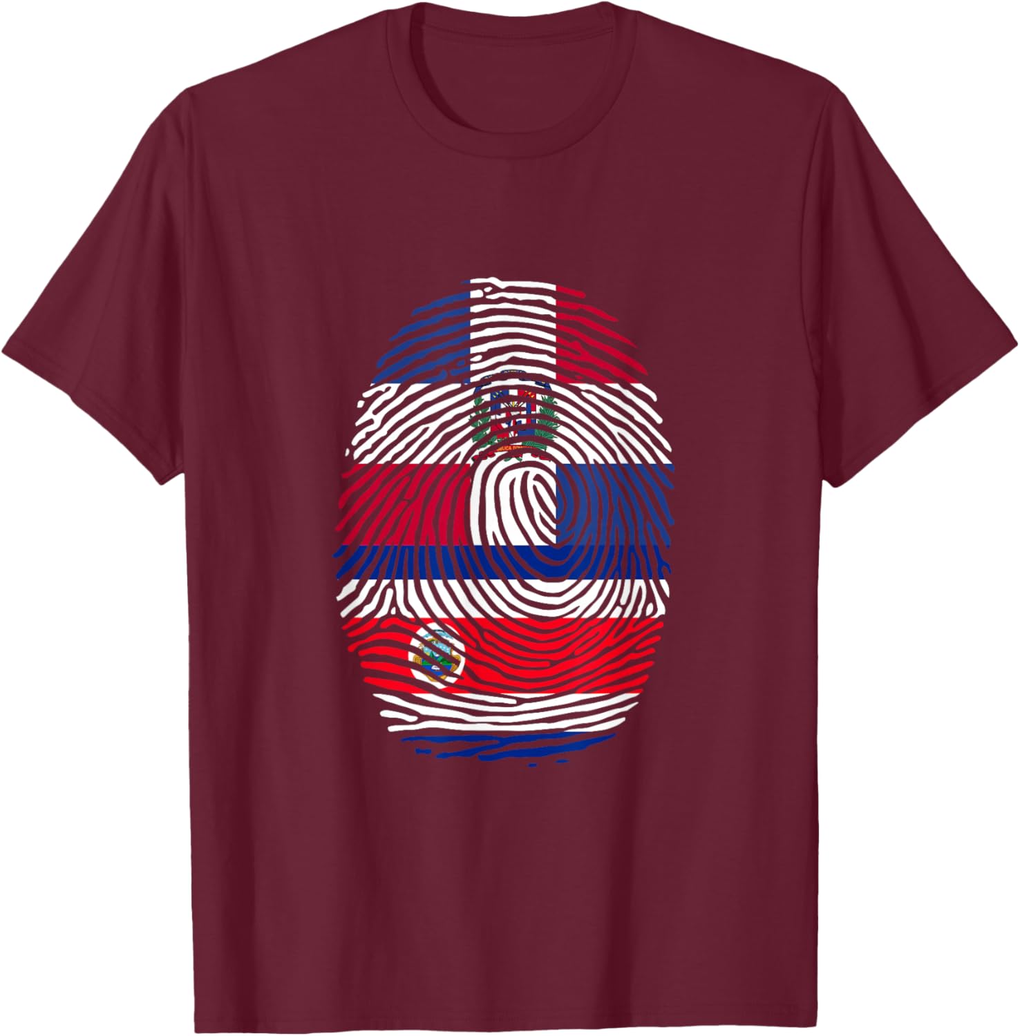 Dominican & Costa Rica Fingerprint Dominicana Costa Rican T-Shirt - T-Shirt | Maroon
