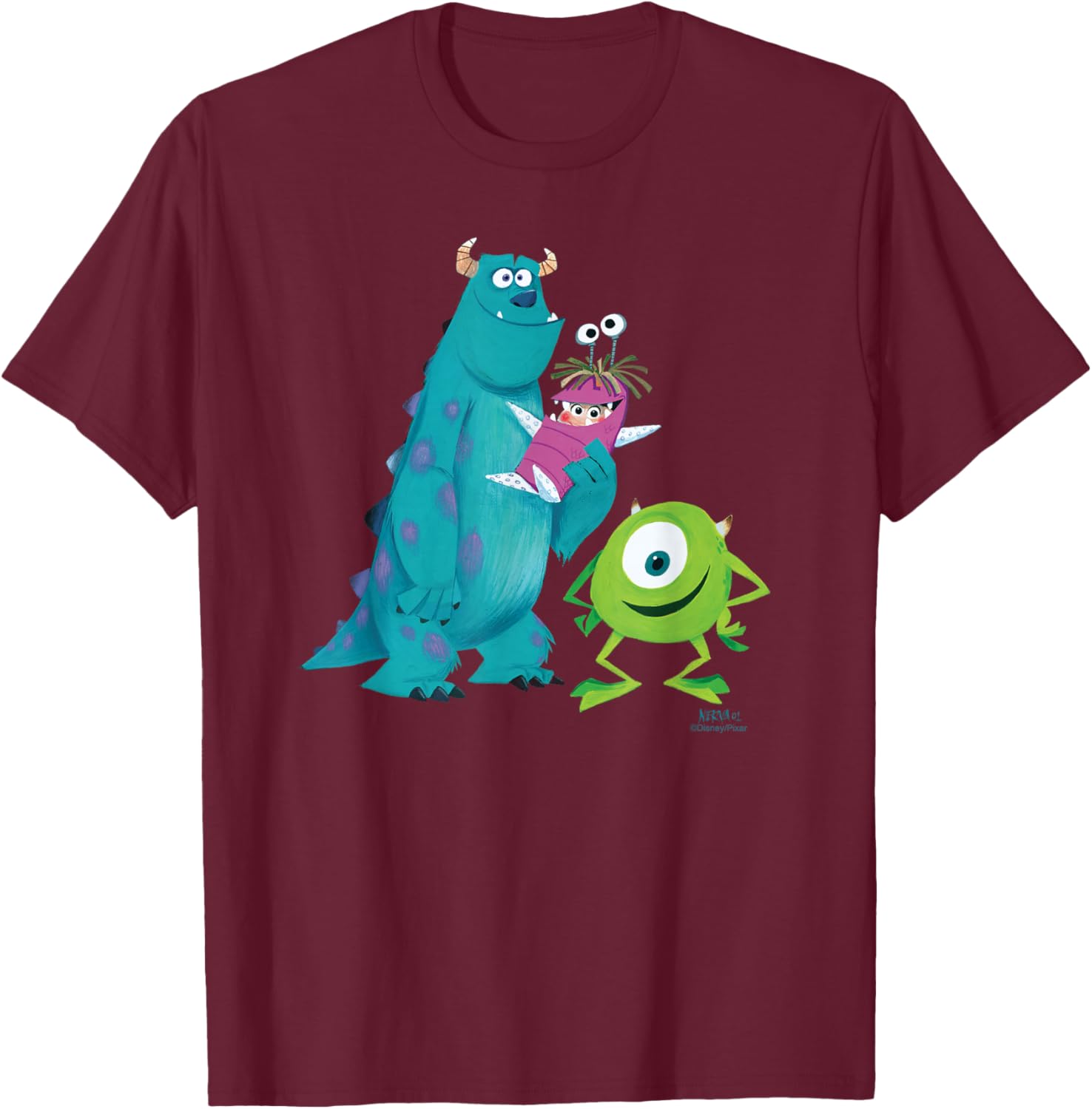 Disney & Pixar’s Monsters, Inc. Sulley Mike Boo Concept Art T-Shirt - T-Shirt | Maroon