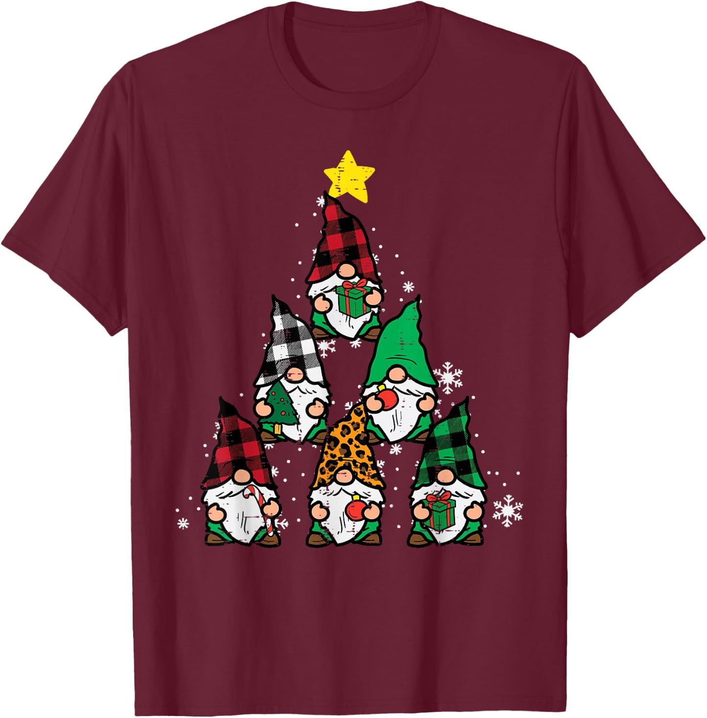 Gnomes Christmas Tree Funny Xmas Holidays Men Women Kids T-Shirt - T-Shirt | Maroon