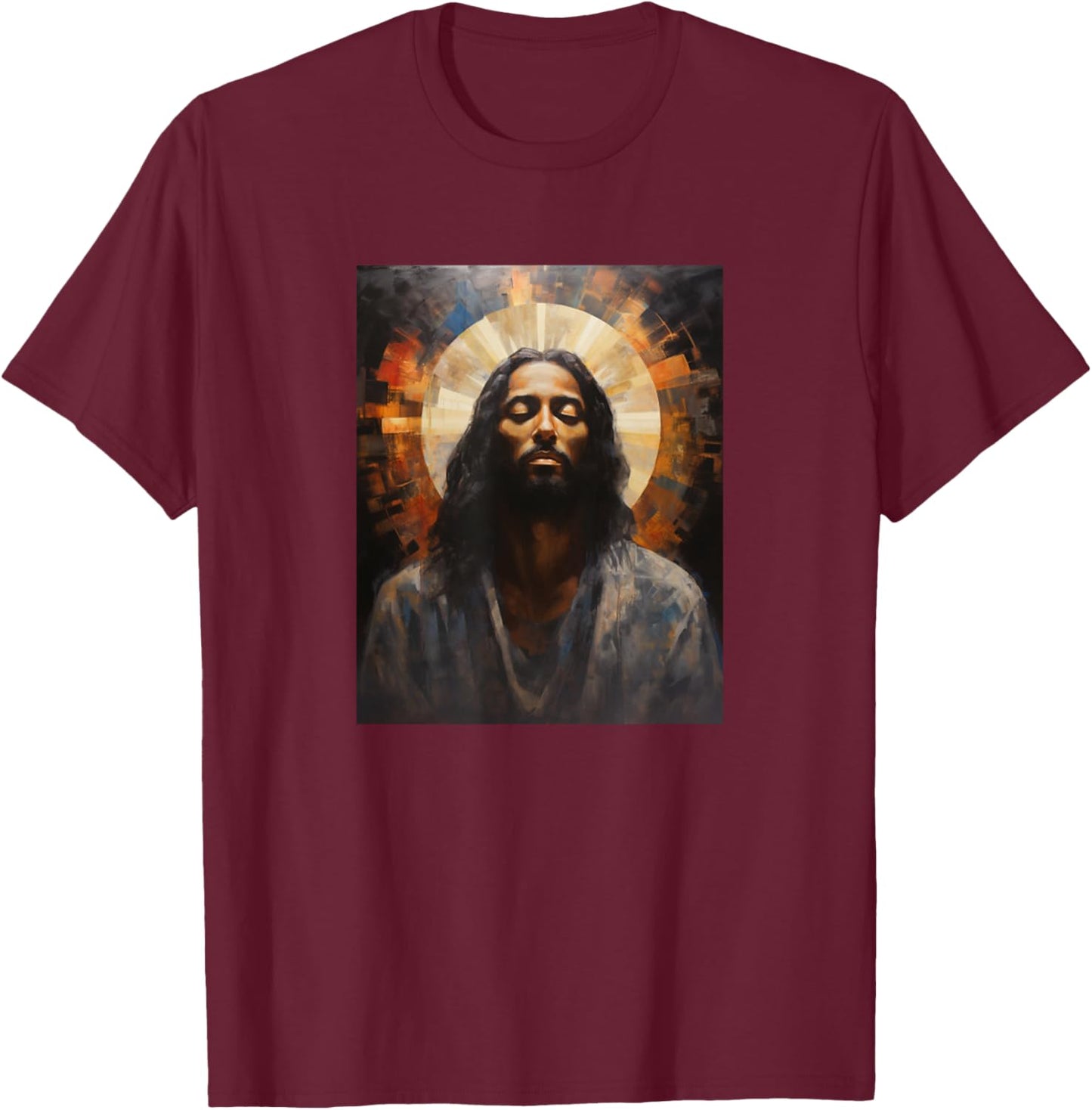 Jesus Christ African American Black In Prayer Face Of Jesus T-Shirt - T-Shirt | Maroon